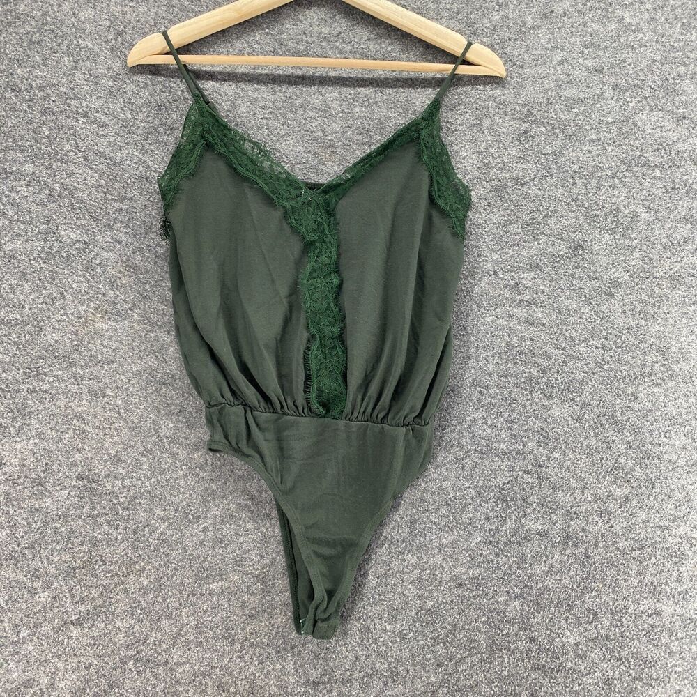Lulus Bodysuit Women S Small Green Floral Lace Sleeveless V-Neck One Piece Rayon